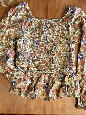 XL Juniors Elastic Corset Long Sleeve Blouse Crop Top Peplum Green